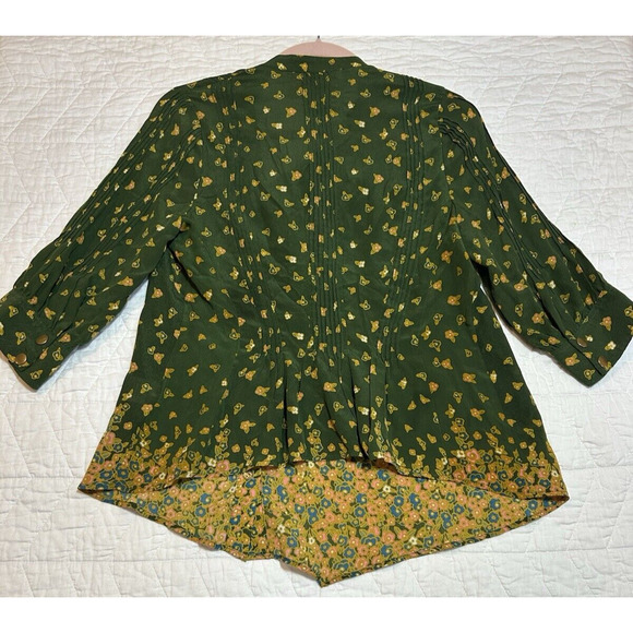 Lauren Moffatt Blouse Womens S green floral Silk Print Snap Prairie Cottagecore - Picture 11 of 11